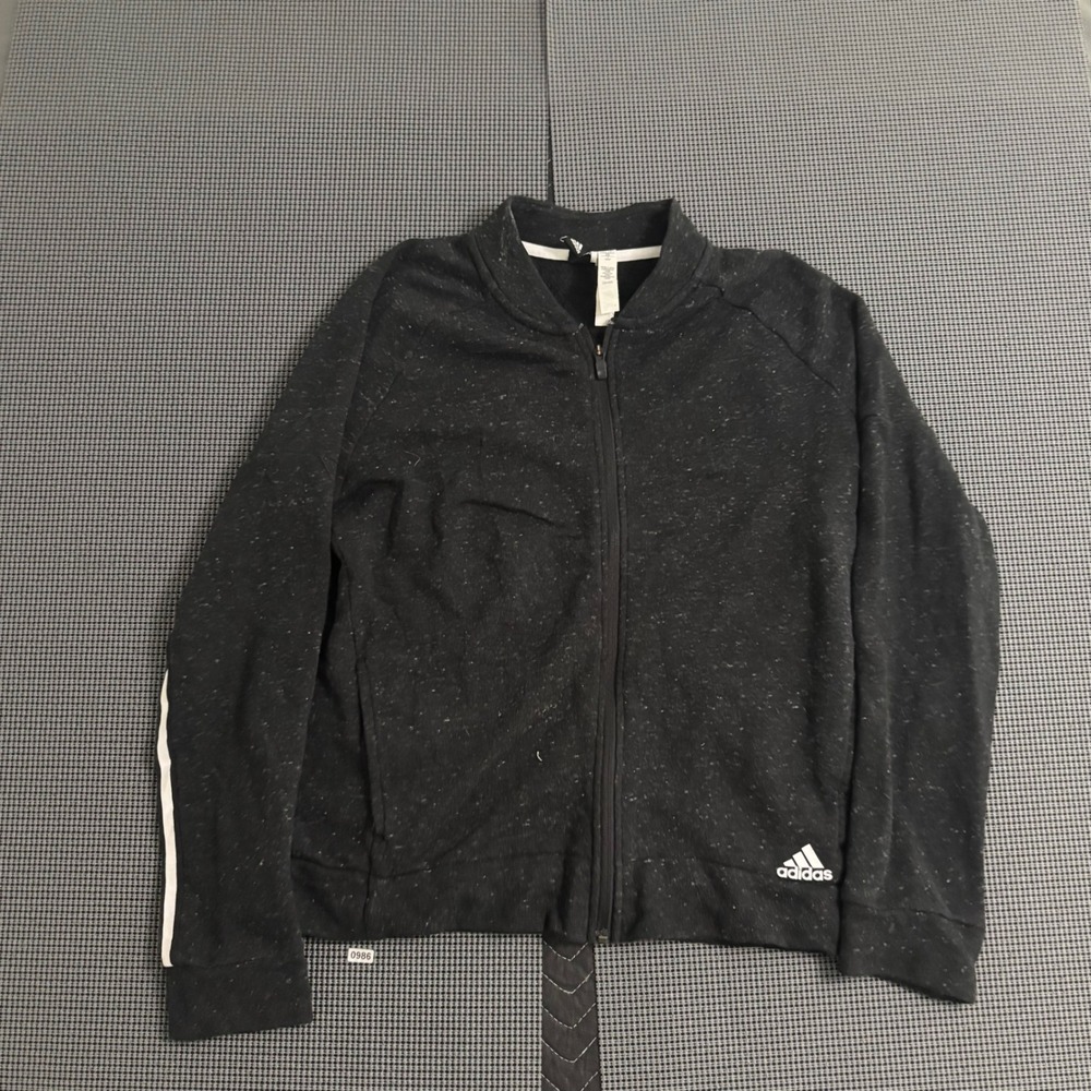 Adidas Womens Black Heathered Space Dye Full Zip Track Jacket Size Medium‎